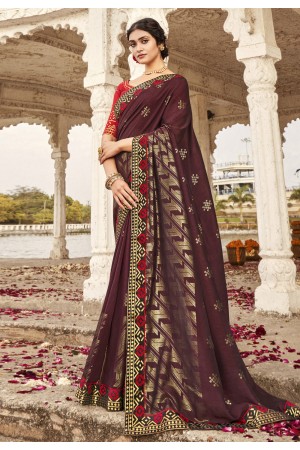 Brown silk festival wear saree 9219
