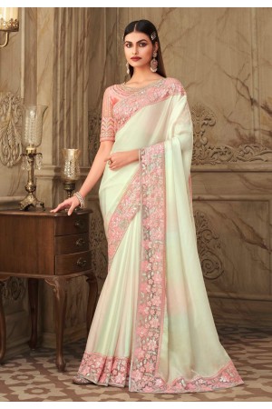 Cream silk saree with blouse 6315