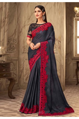 Dark gray silk festival wear saree 6308