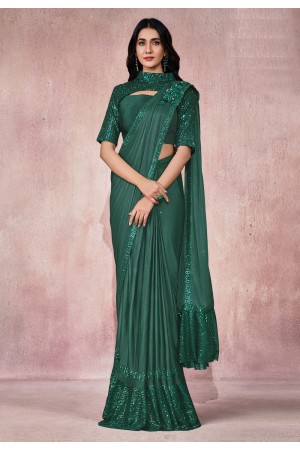 Green lycra festival wear saree 21813