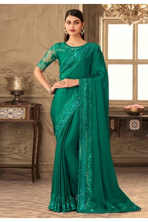 Green silk festival wear saree 6302