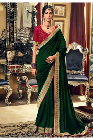 Green silk saree with blouse 3405