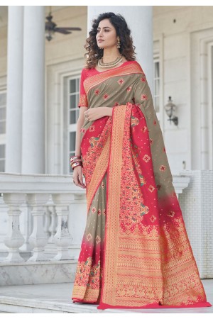 Grey banarasi silk festival wear saree 5376