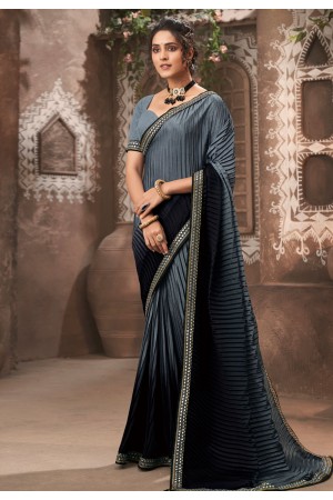 Grey chinon half and half saree 4008