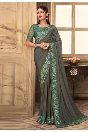 Grey silk festival wear saree 6316