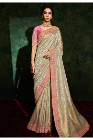 Grey silk saree with blouse 5209