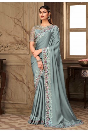 Grey silk saree with blouse 6309