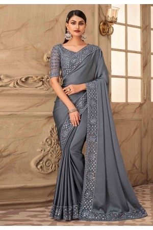 Grey silk saree with blouse 6313