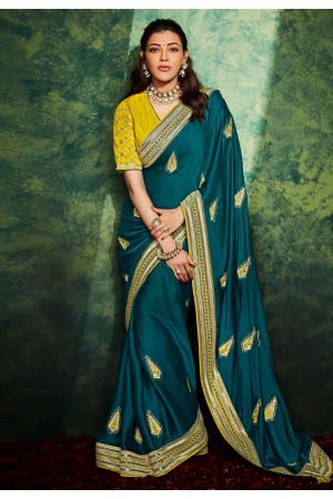 Kajal aggarwal blue silk festival wear saree 5204