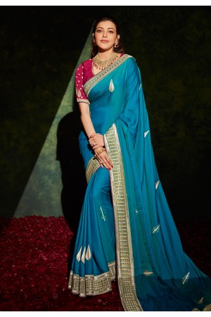 Kajal aggarwal blue silk festival wear saree 5207