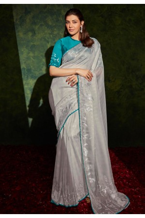 Kajal aggarwal grey organza festival wear saree 5210