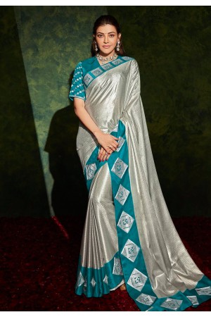 Kajal aggarwal grey silk bollywood saree 5201