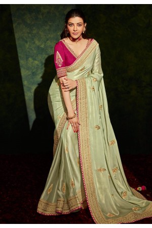 Kajal aggarwal pista green georgette bollywood saree 5214