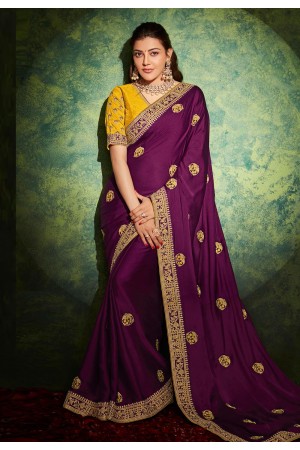 Kajal aggarwal purple silk festival wear saree 5202