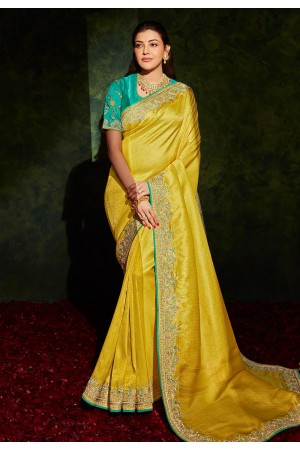 Kajal aggarwal yellow silk bollywood saree 5206