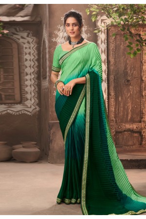 Light green chinon half and half saree 4001