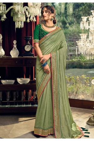 Light green silk saree with blouse 3409
