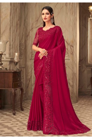 Magenta silk saree with blouse 6301