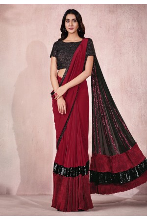 Maroon lycra festival wear saree 21809