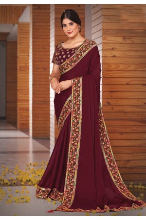 Maroon silk georgette festival wear saree 141808