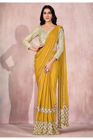 Mustard lycra saree with blouse 21814