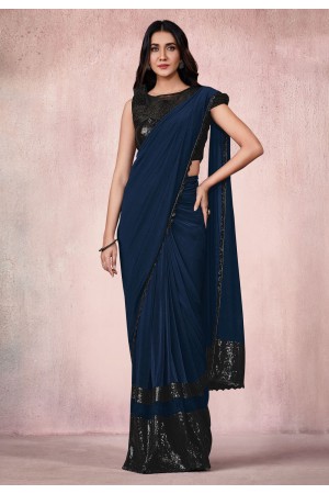 Navy blue lycra saree with blouse 21808