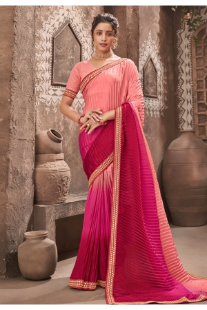 Peach chinon half and half saree 4002