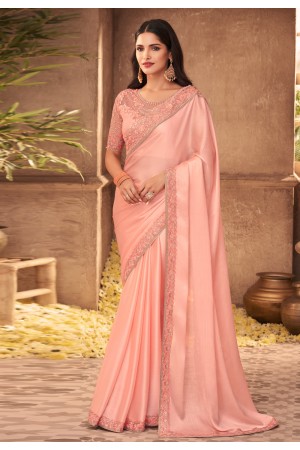 Peach silk festival wear saree 916