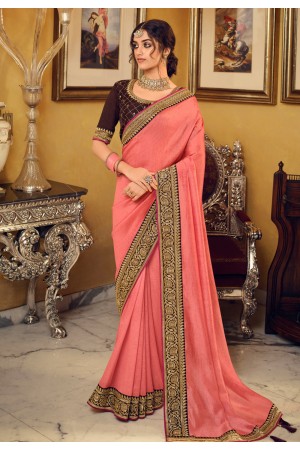 Peach silk saree with blouse 3411
