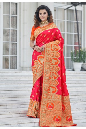 Pink banarasi silk saree with blouse 5371