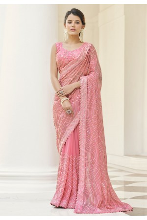 Pink georgette festival wear saree 9506