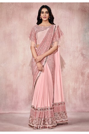 Pink lycra net festival wear saree 21817