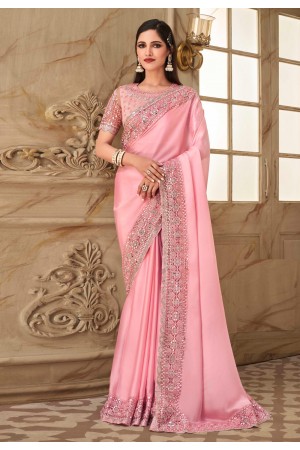 Pink silk saree with blouse 6307