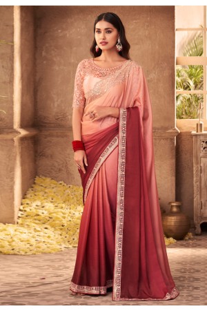 Pink silk saree with blouse 909