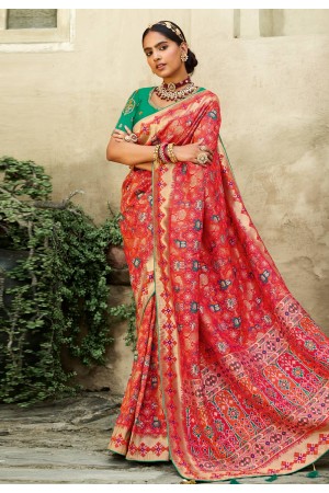 Red silk festival wear saree 2204