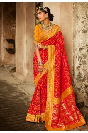 Red silk festival wear saree 2210