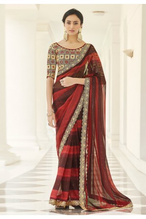 Rust organza saree with blouse 9503