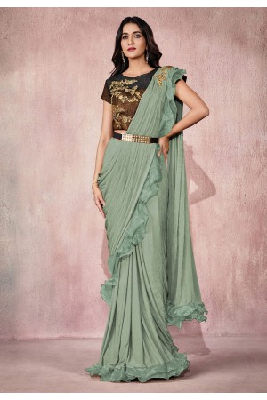 Sea green lycra festival wear saree 21822B