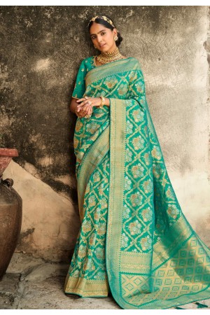 Sea green silk festival wear saree 2208