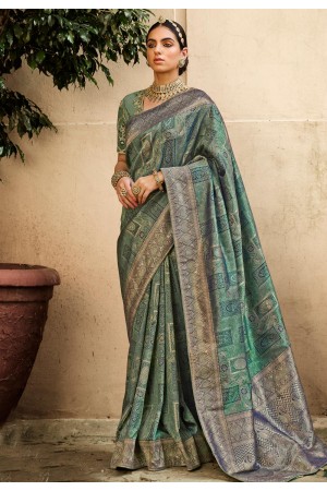 Sea green silk saree with blouse 2211