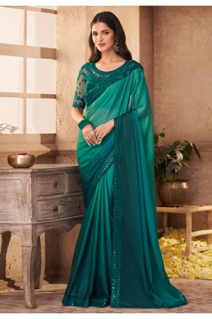 Sea green silk saree with blouse 905