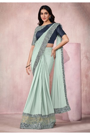 Sky blue silk georgette saree with blouse 21816