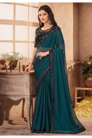 Teal silk festival wear saree 910