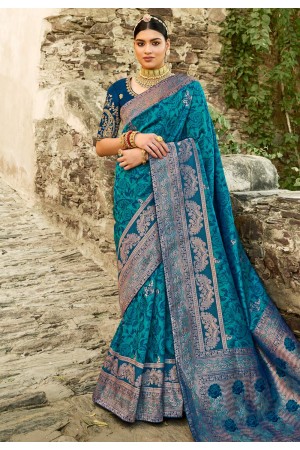 Turquoise silk saree with blouse 2205