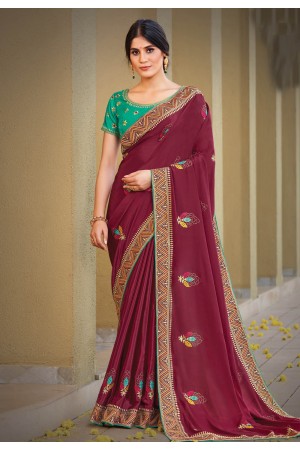 Wine silk georgette festival wear saree 141804