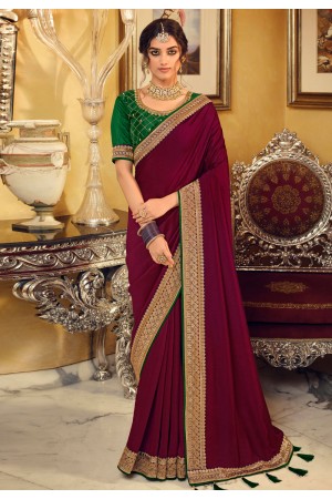 Wine silk saree with blouse 3406