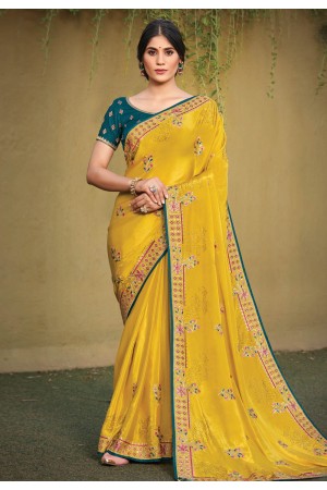 Yellow satin silk saree with blouse 141801