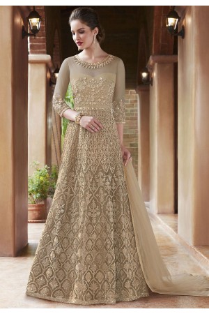 Beige net Indian wedding wear anarkali suit 4506