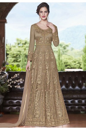 Beige net Indian wedding wear anarkali suit 4508