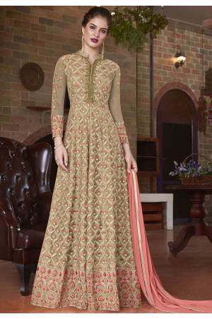 Beige pink net Indian wedding wear anarkali suit 4501